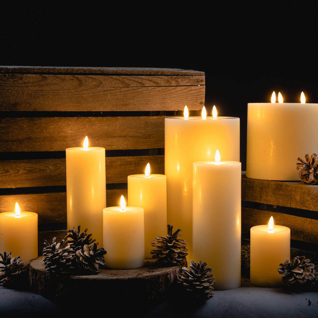 Premium ivory LED flameless candle with realistic flicker effect for home decor by Sostter at brixbailey.com