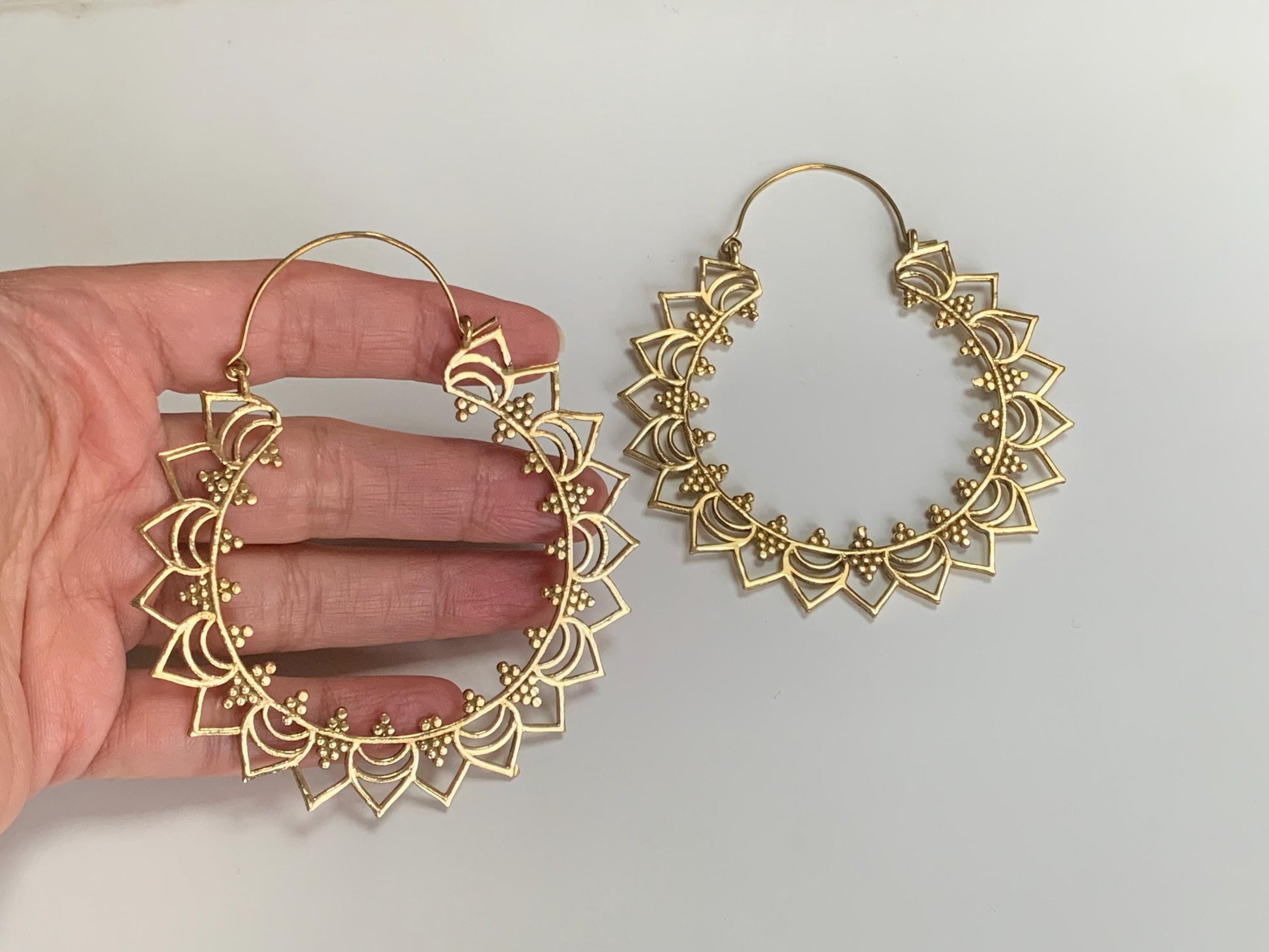Mandala Brass Hoop Earrings Bold Bohemian Circles