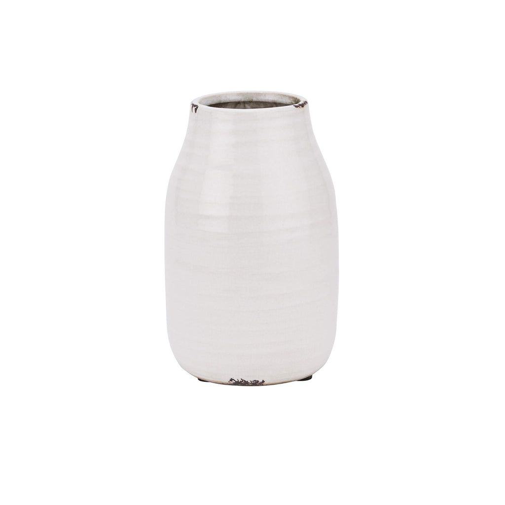 Handcrafted white ceramic vase with crackle-glazed texture, modern rustic design, perfect for floral arrangements or decor. by Sostter at brixbailey.com