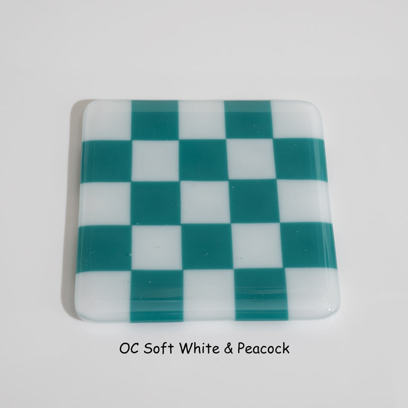 10cm Chequered Soft White Fused Glass Coaster