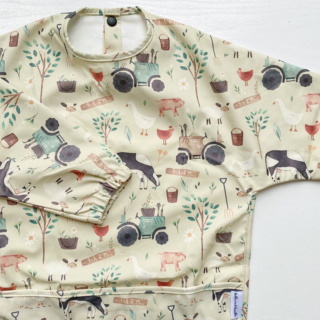 Long Sleeved Baby Bib - Farm Yard Print