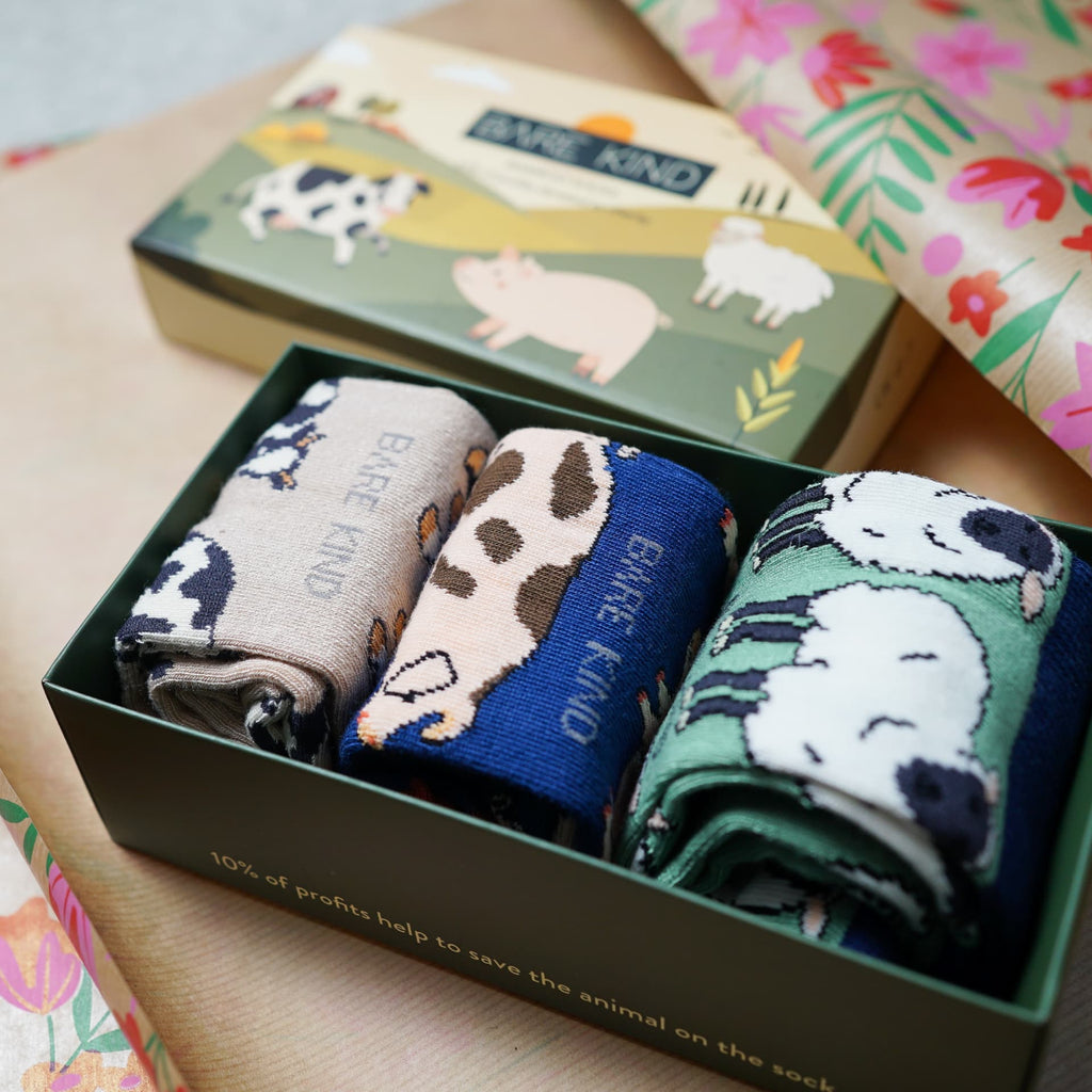 Farm Animals Bamboo Socks Gift Box of 3