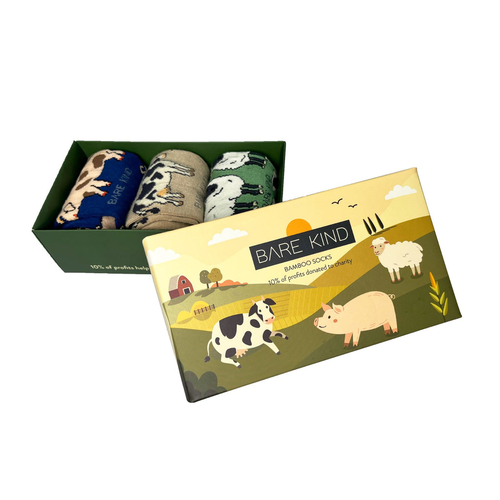 Farm Animals Bamboo Socks Gift Box of 3
