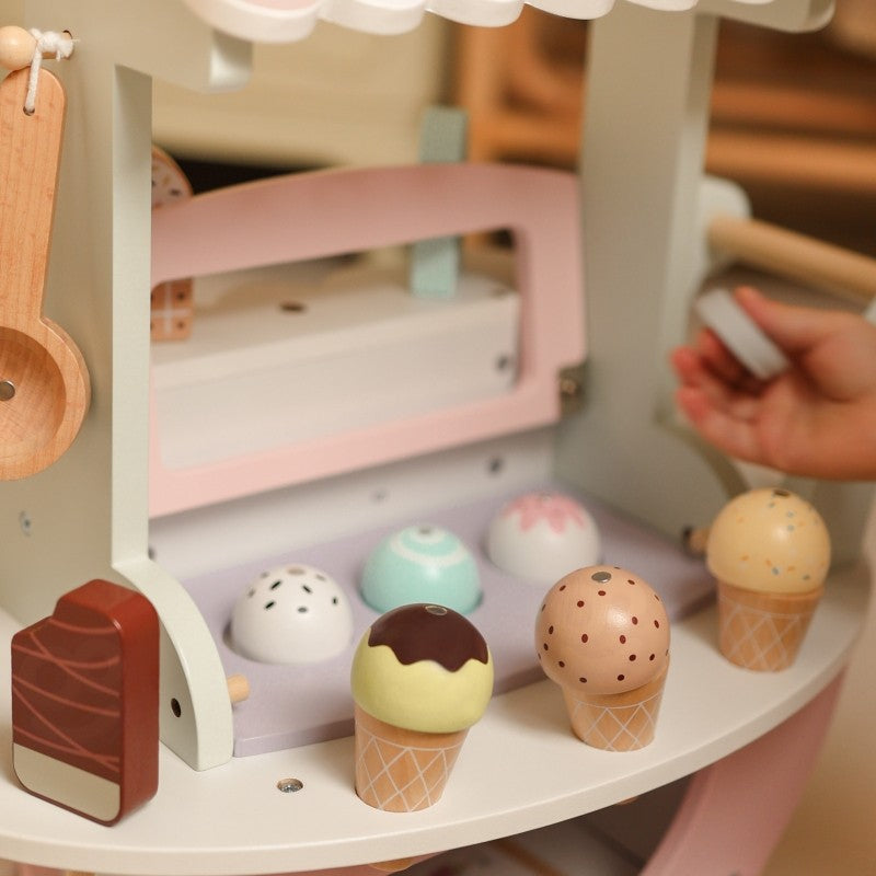 a functional view of the woopie green ice cream cart's storage and magnetic scoop organization