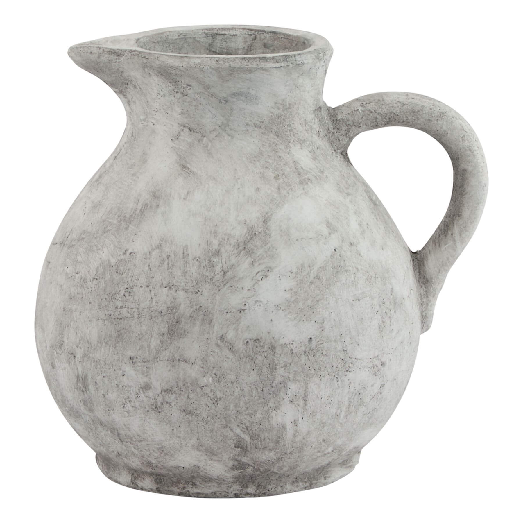 Handcrafted Athena jug in distressed white ceramic with concrete-like finish, Mediterranean-style home decor by sostter at brixbailey.com