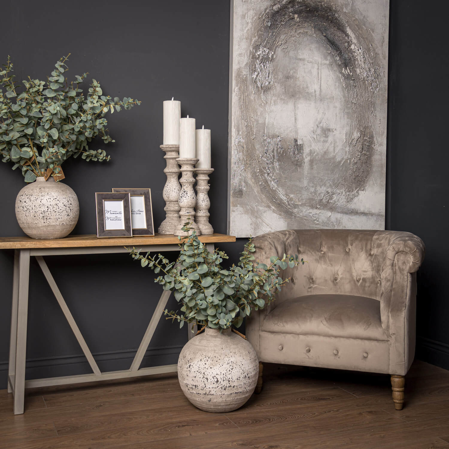 Handcrafted stone ceramic vase with crackled texture in neutral hue, modern silhouette for floral arrangements by sostter at brixbailey.com