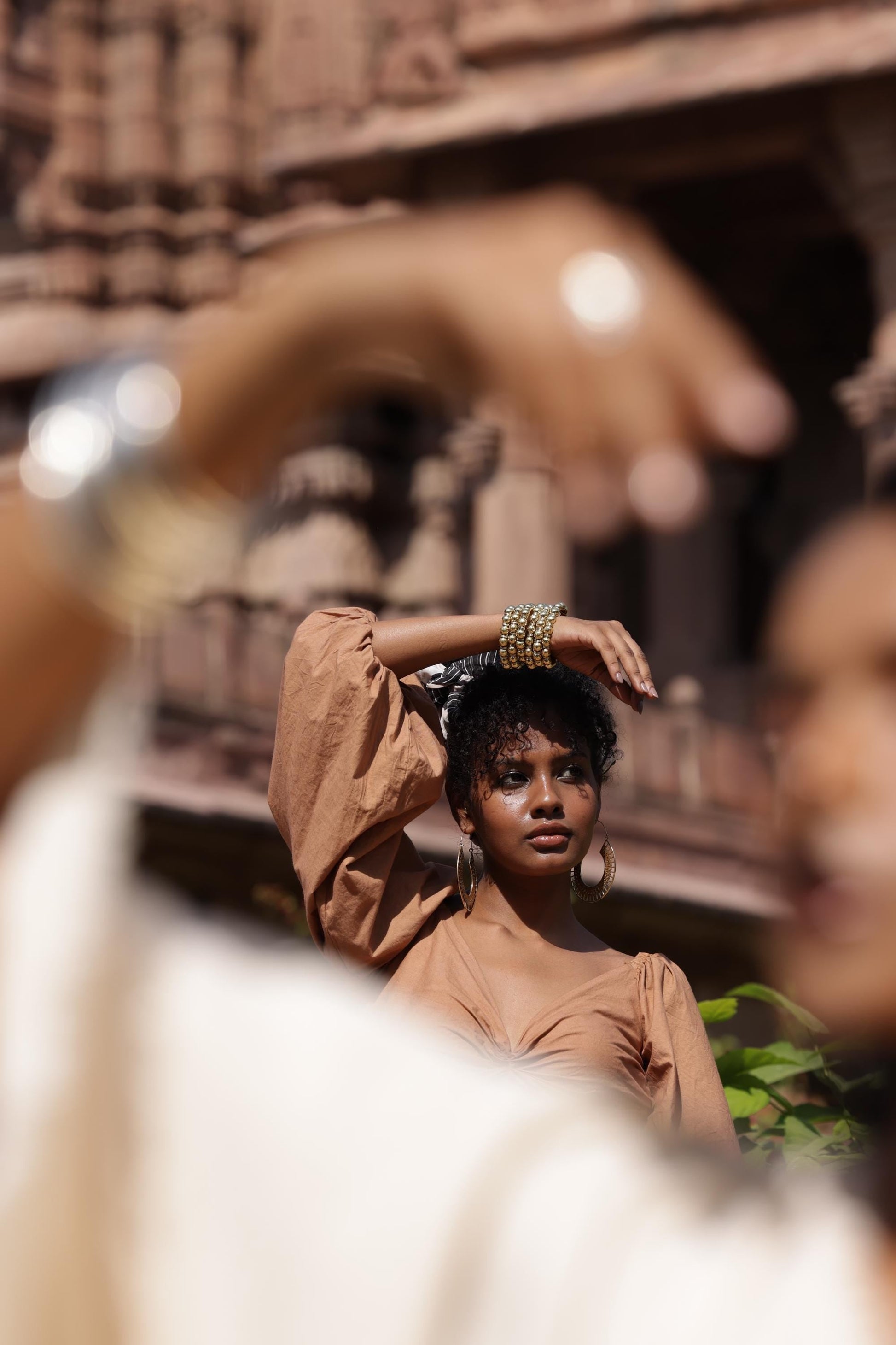 Beaded Orb Adjustable Brass and Silver Cuff