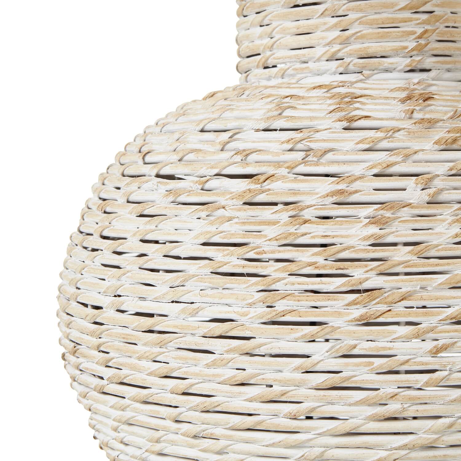 Handcrafted white-washed wicker table lamp with linen shade, rustic modern design for farmhouse or coastal decor. by sostter at brixbailey.com