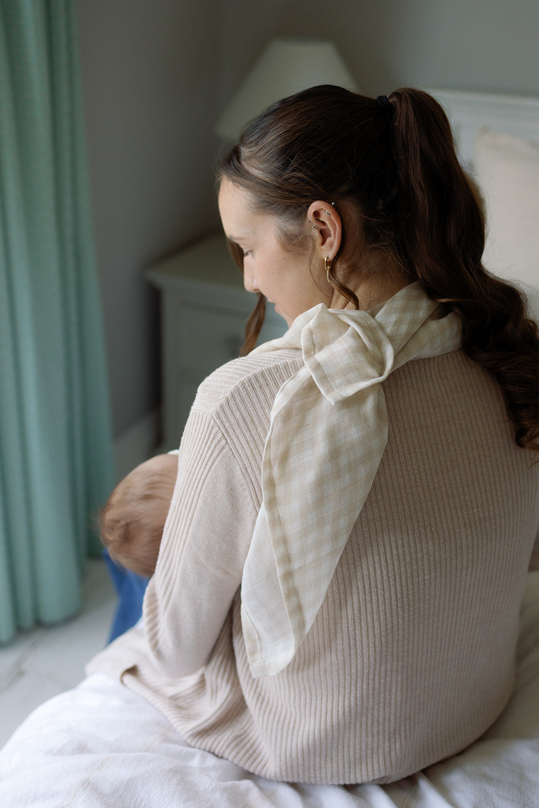 Gingham Beige Large Swaddle Muslin