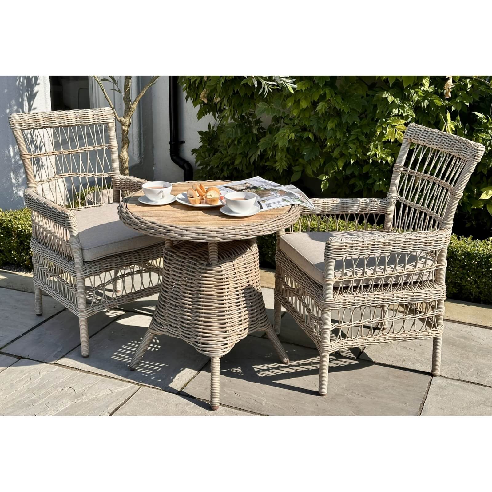 Provence Collection Dining Chair in beige, powder-coated aluminum frame with HDPE wicker and Olefin cushions for outdoor use. by sostter at brixbailey.com