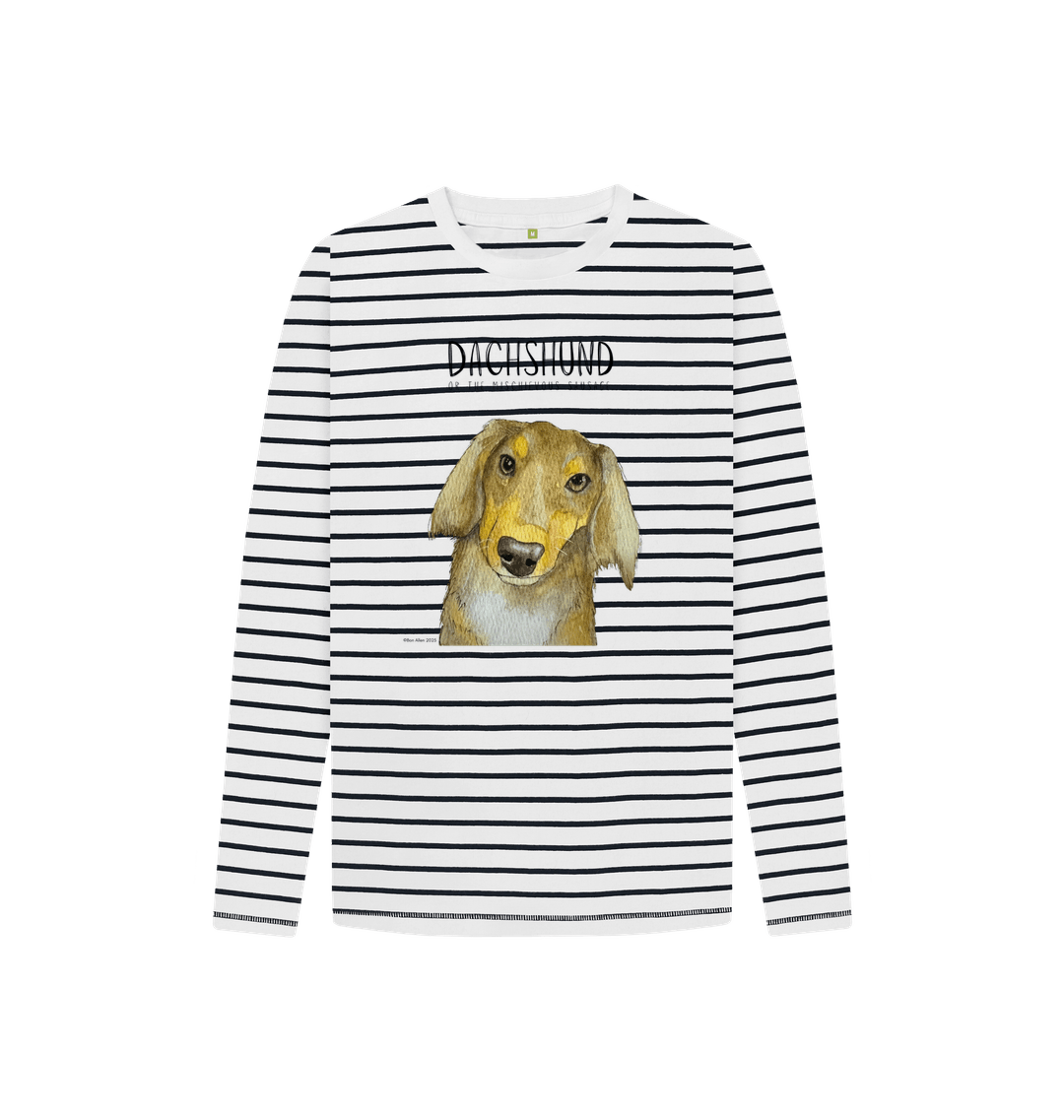Long Haired Breton Stripe T-Shirt for Kids with Dachshund Print
