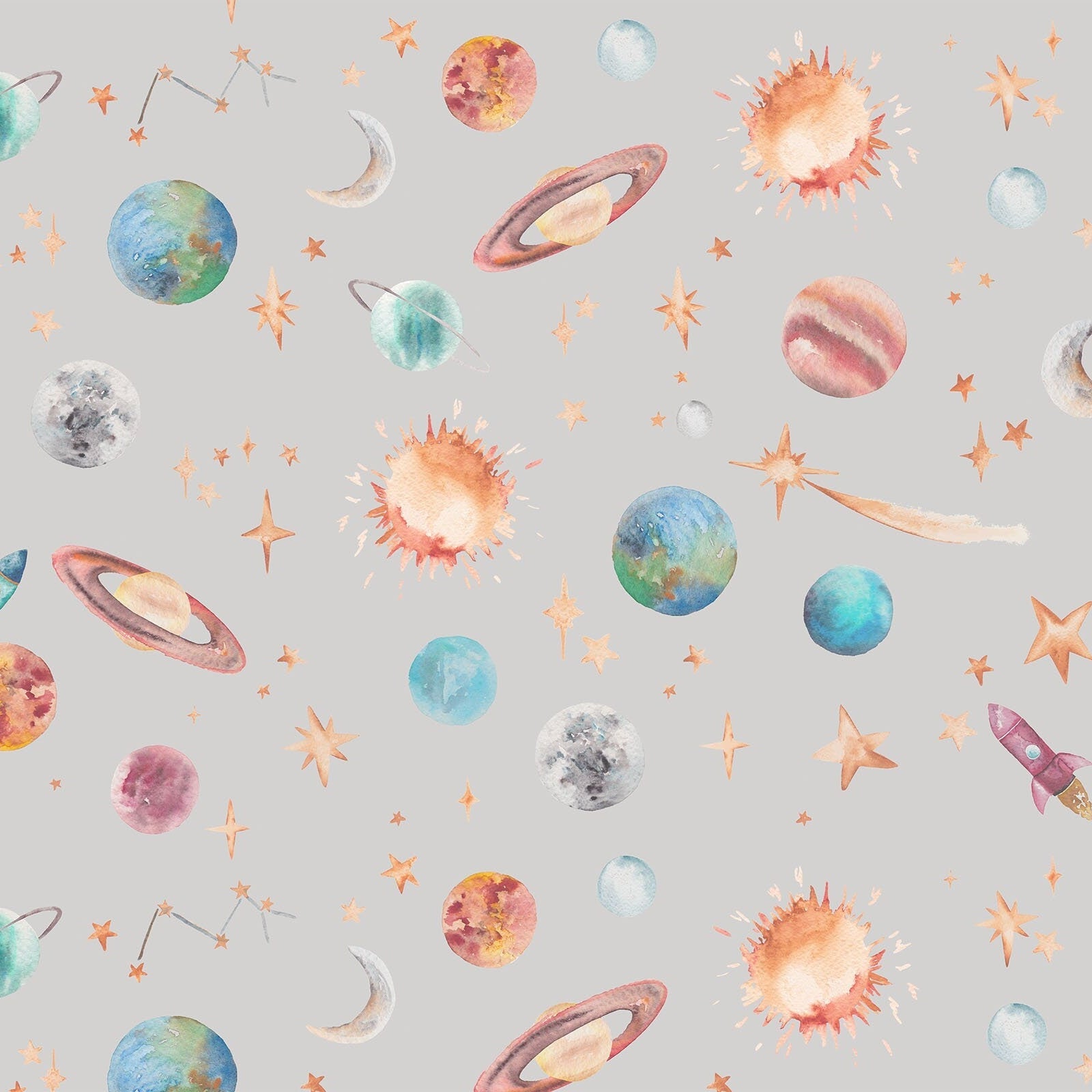 Planets Galaxy and Outer Space Children's Wallpaper