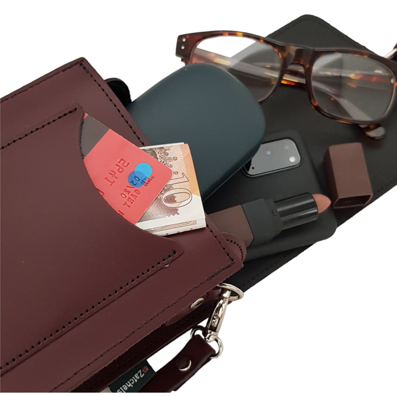 Handmade Leather Festival Phone Bag in Rose Quartz