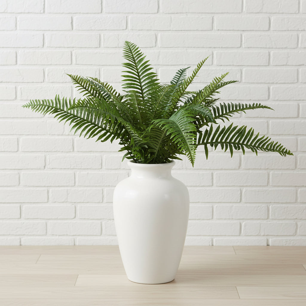 Lifelike artificial fern bunch with cascading foliage, true forest green color, and UV-resistant materials for lasting vibrancy. by sostter at brixbailey.com