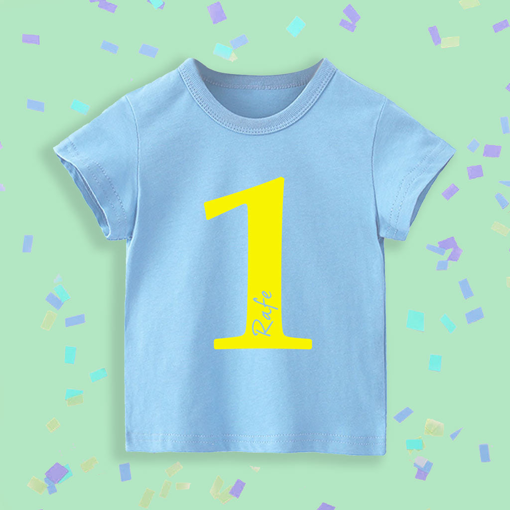 Personalised First Birthday T Shirt in Light Blue