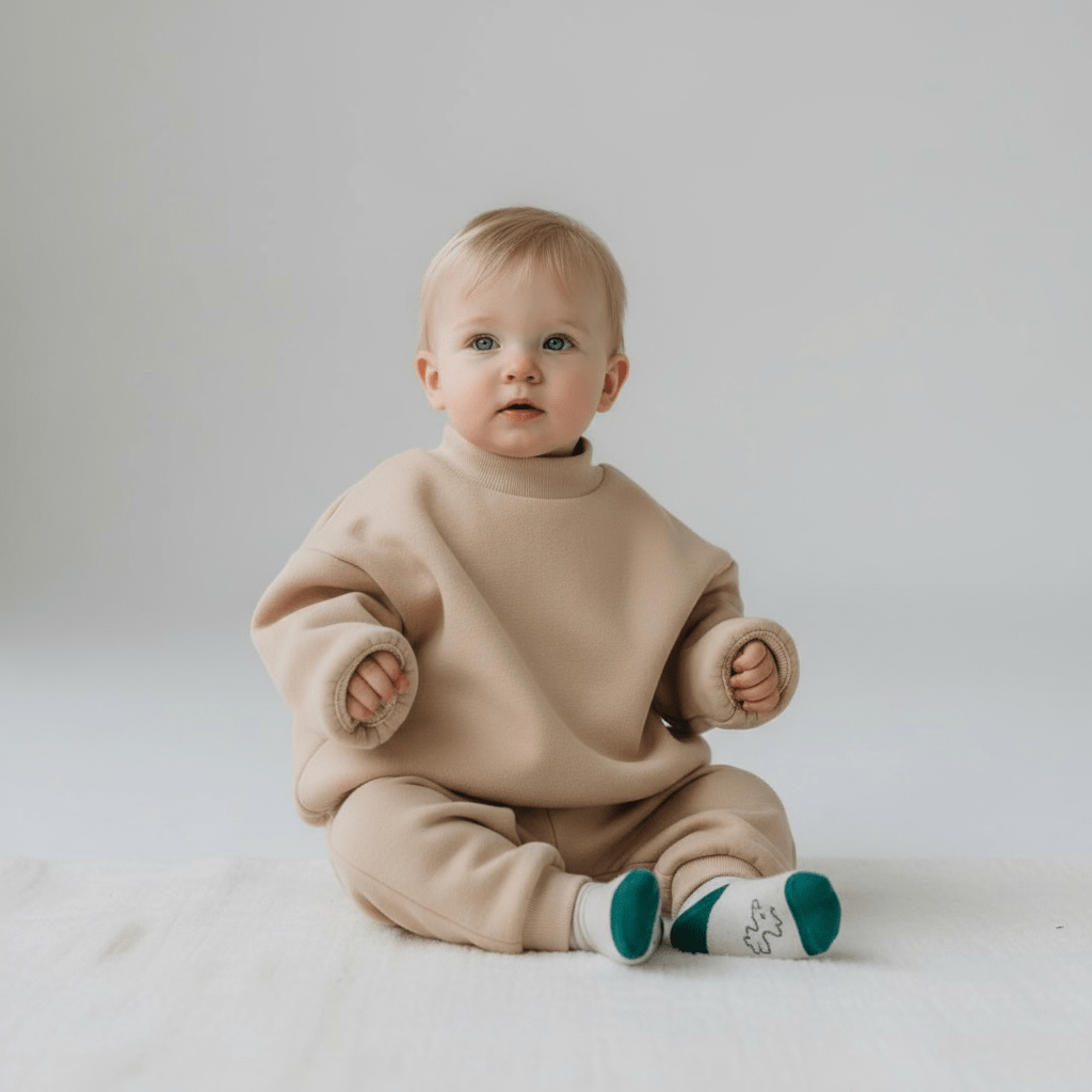 Oversized Fleece Lined Sweatshirt in Beige and Brown