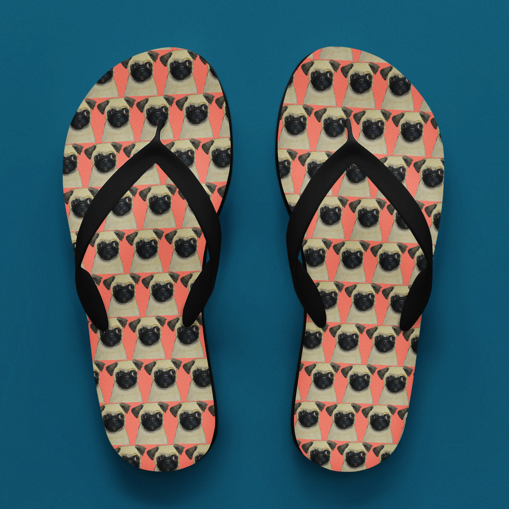 Pug Print Flip Flops for Devoted Dog Lovers