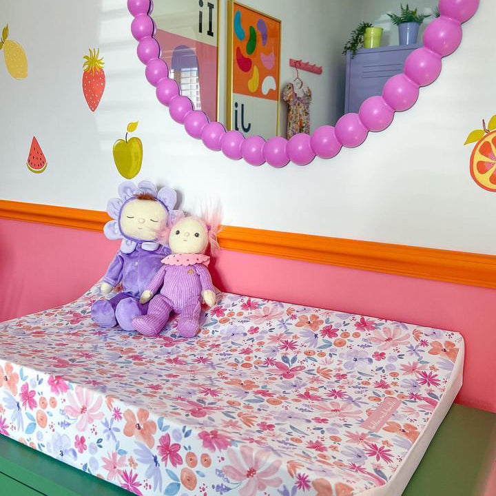 Anti-Roll Wedge Changing Mat - Magenta Pink Floral Print