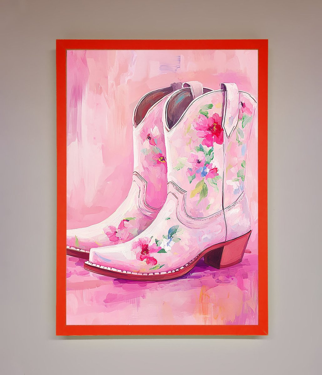 Floral Cowboy Boots Framed Poster