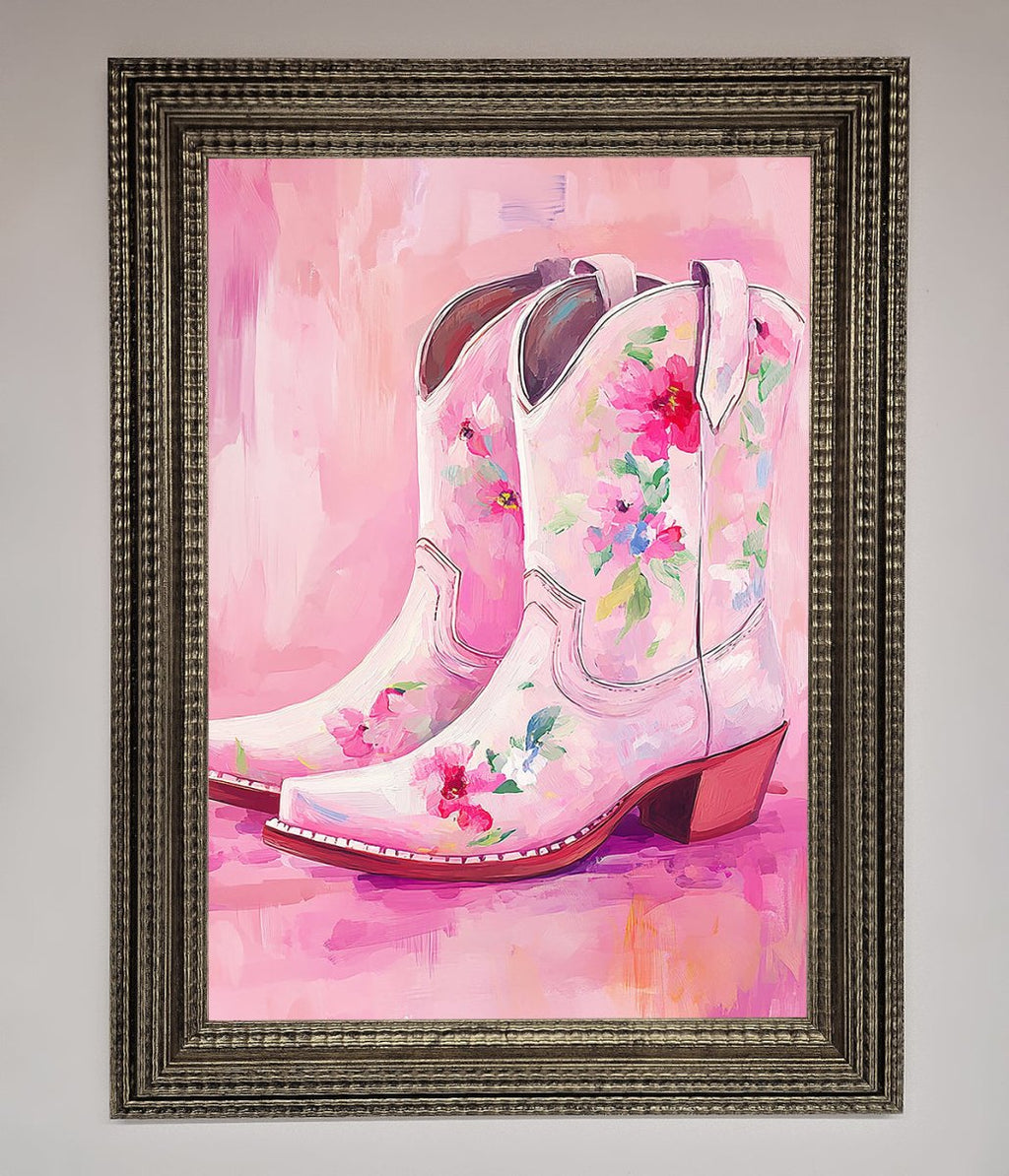 Floral Cowboy Boots Framed Poster