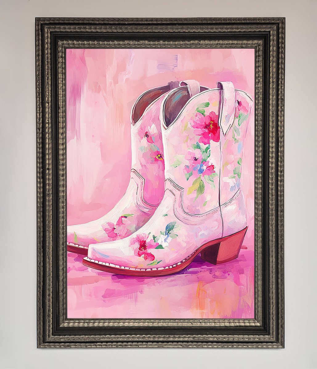 Floral Cowboy Boots Framed Poster
