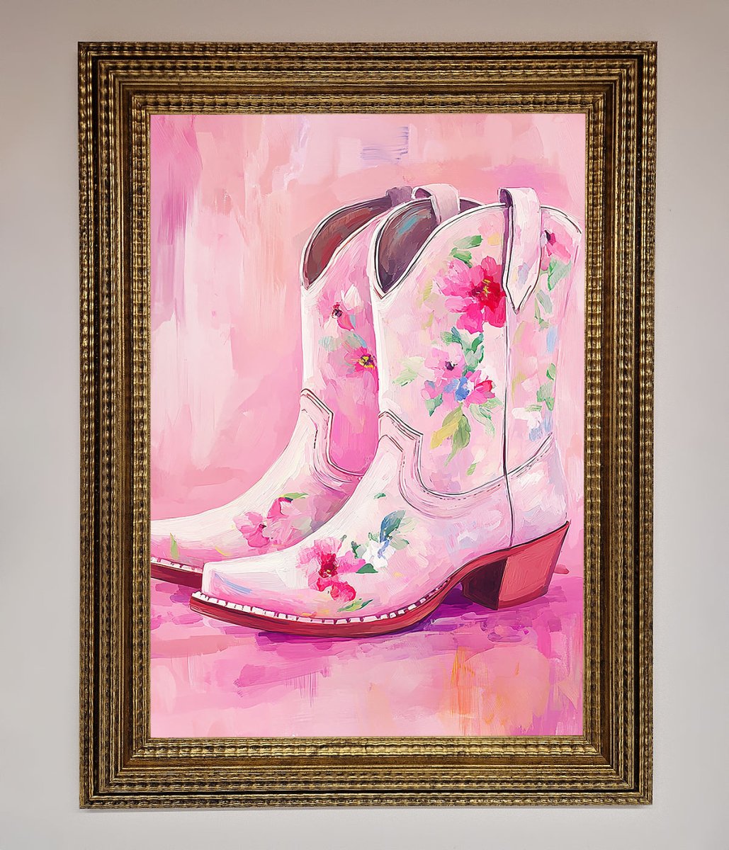 Floral Cowboy Boots Framed Poster