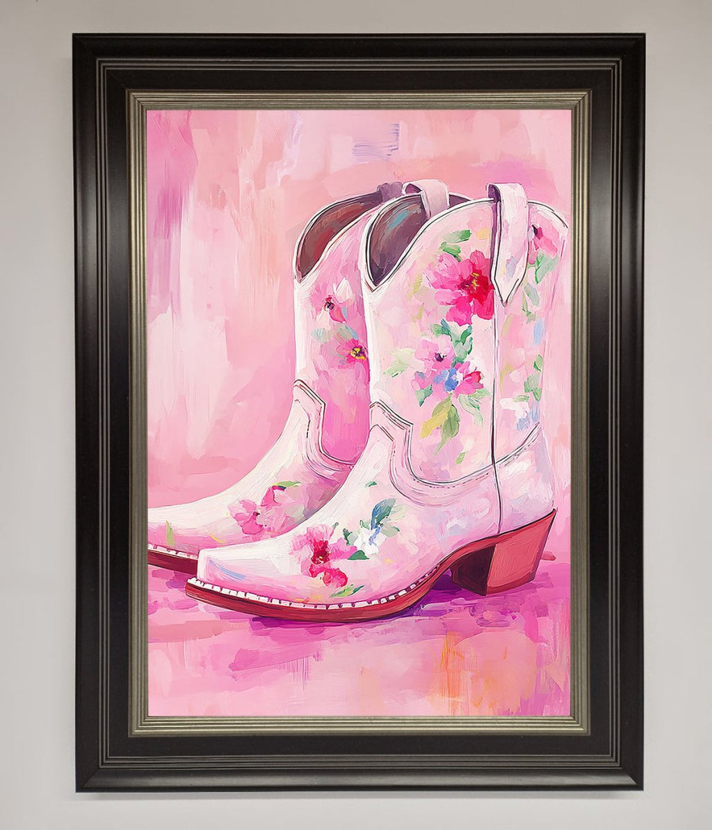 Floral Cowboy Boots Framed Poster