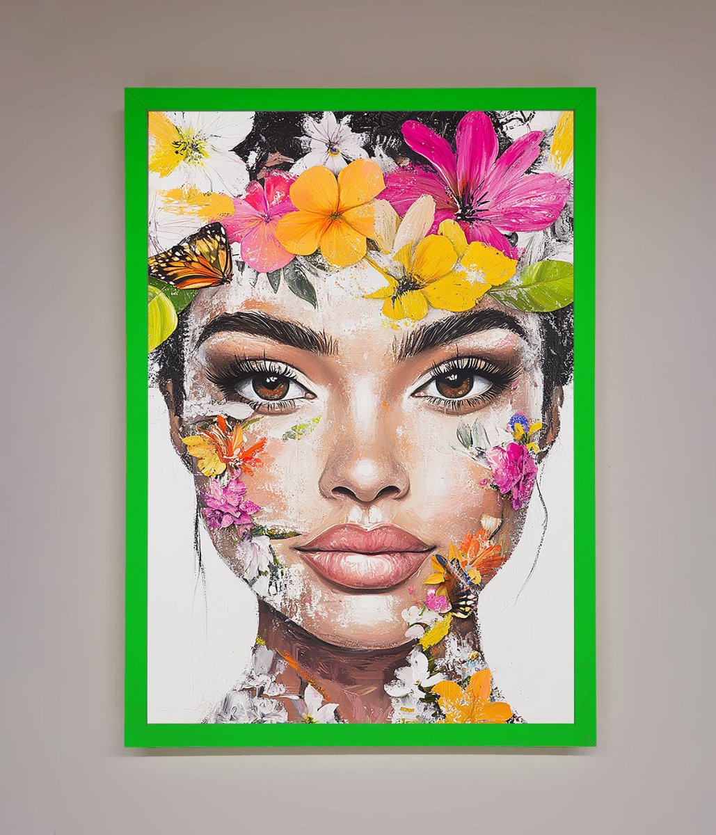 Floral Woman Face Framed Print