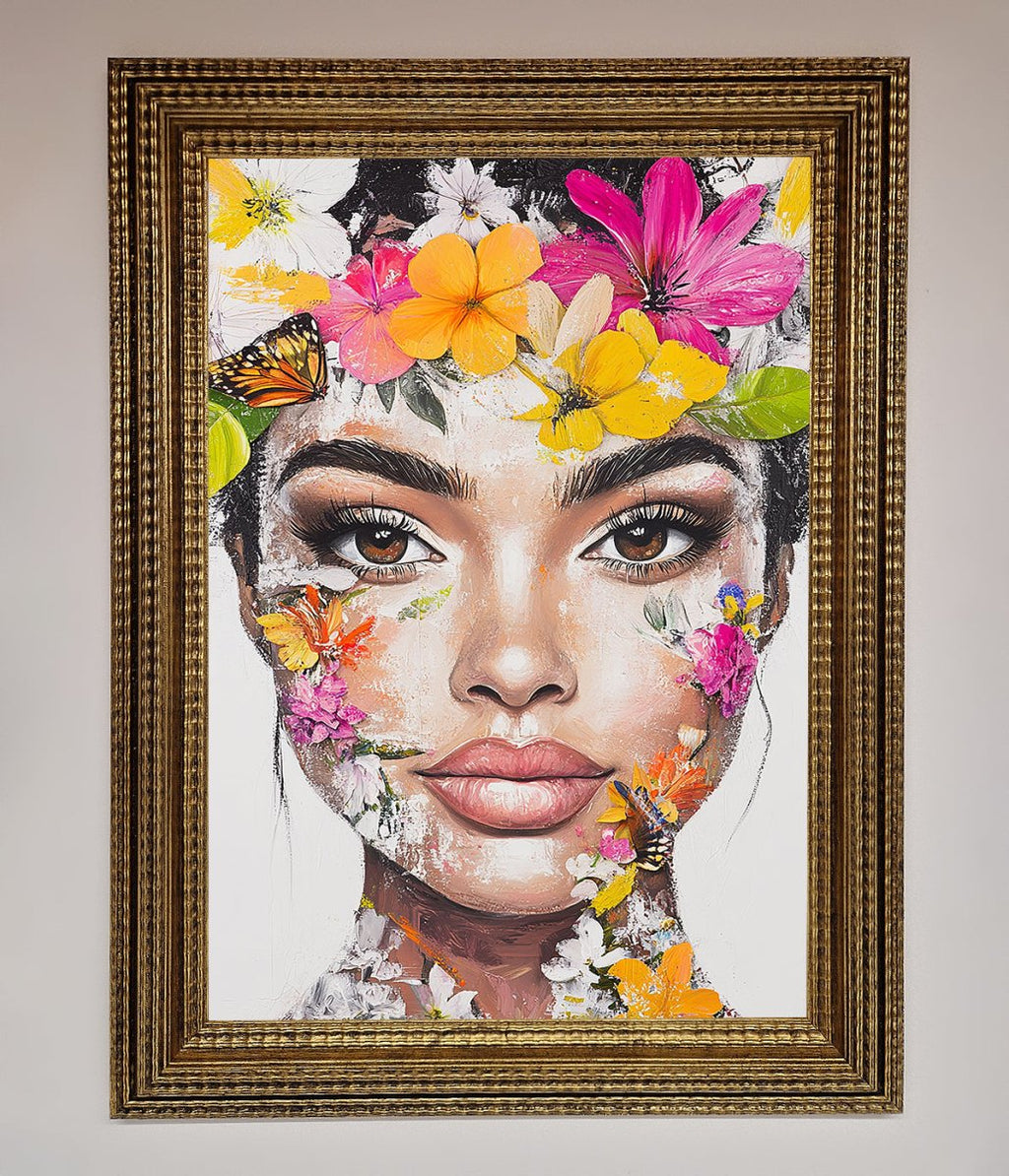 Floral Woman Face Framed Print
