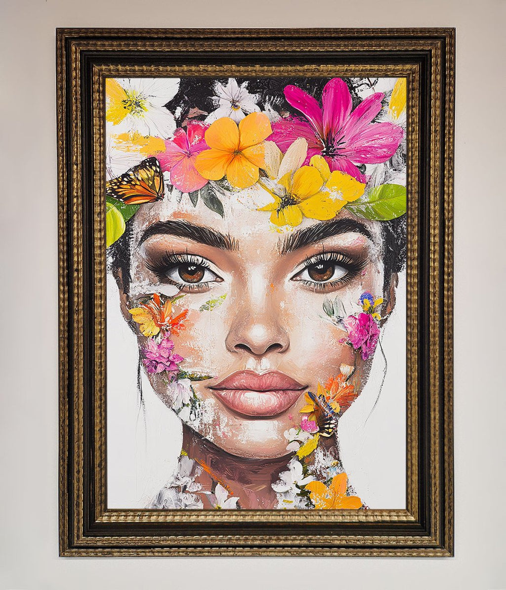 Floral Woman Face Framed Print