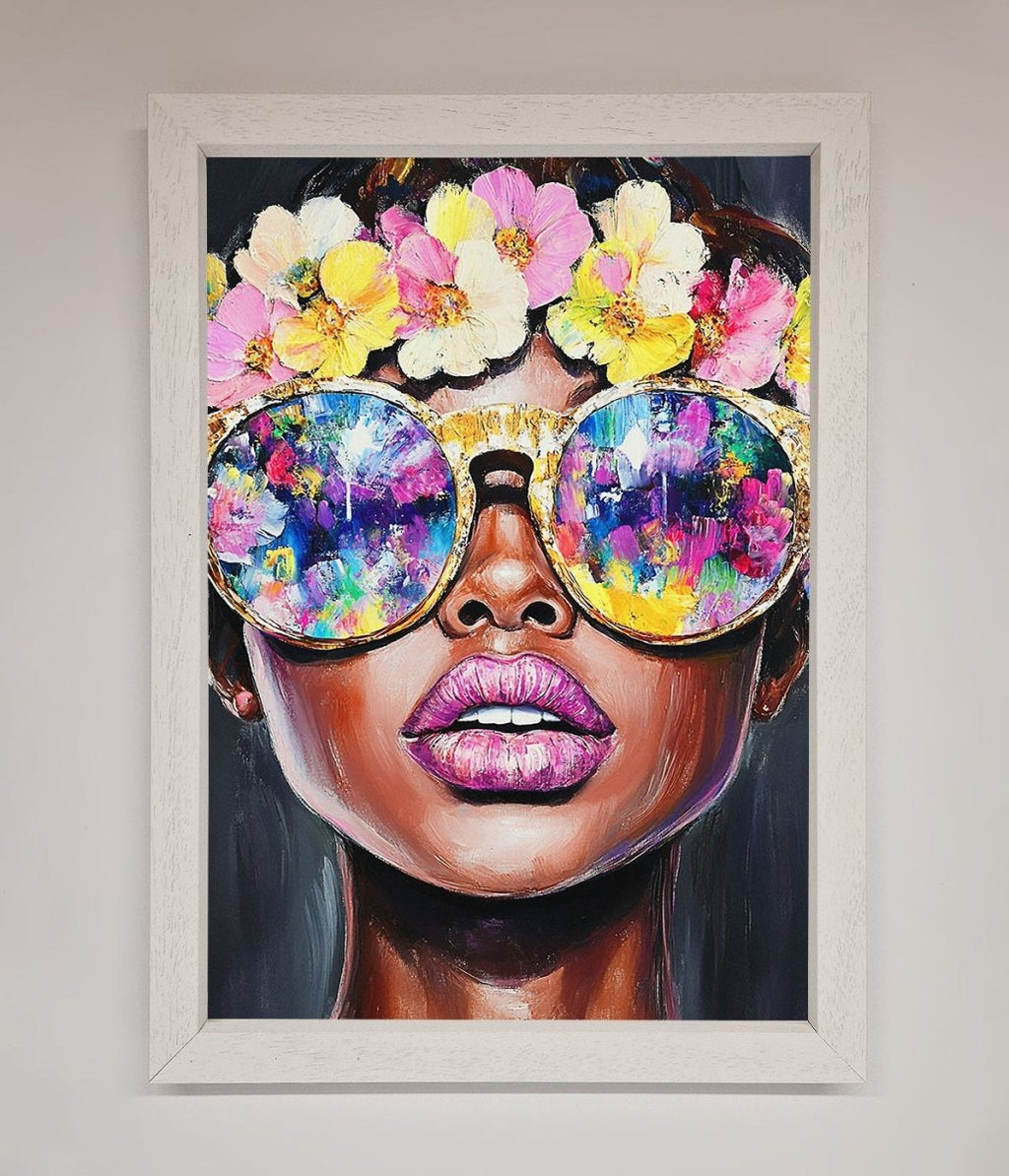 Floral Woman With Glasses and Pink Lips Framed Print