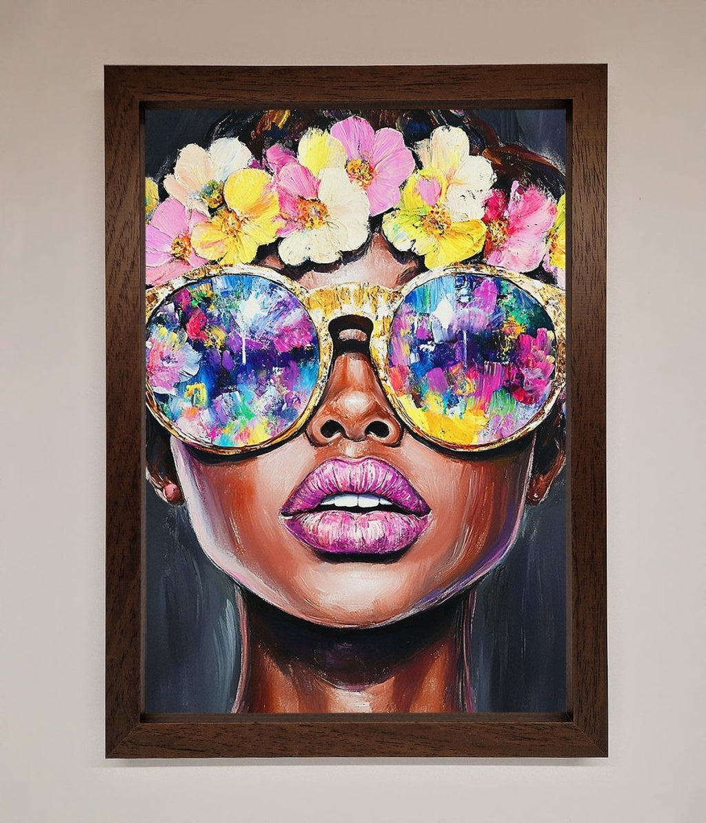 Floral Woman With Glasses and Pink Lips Framed Print