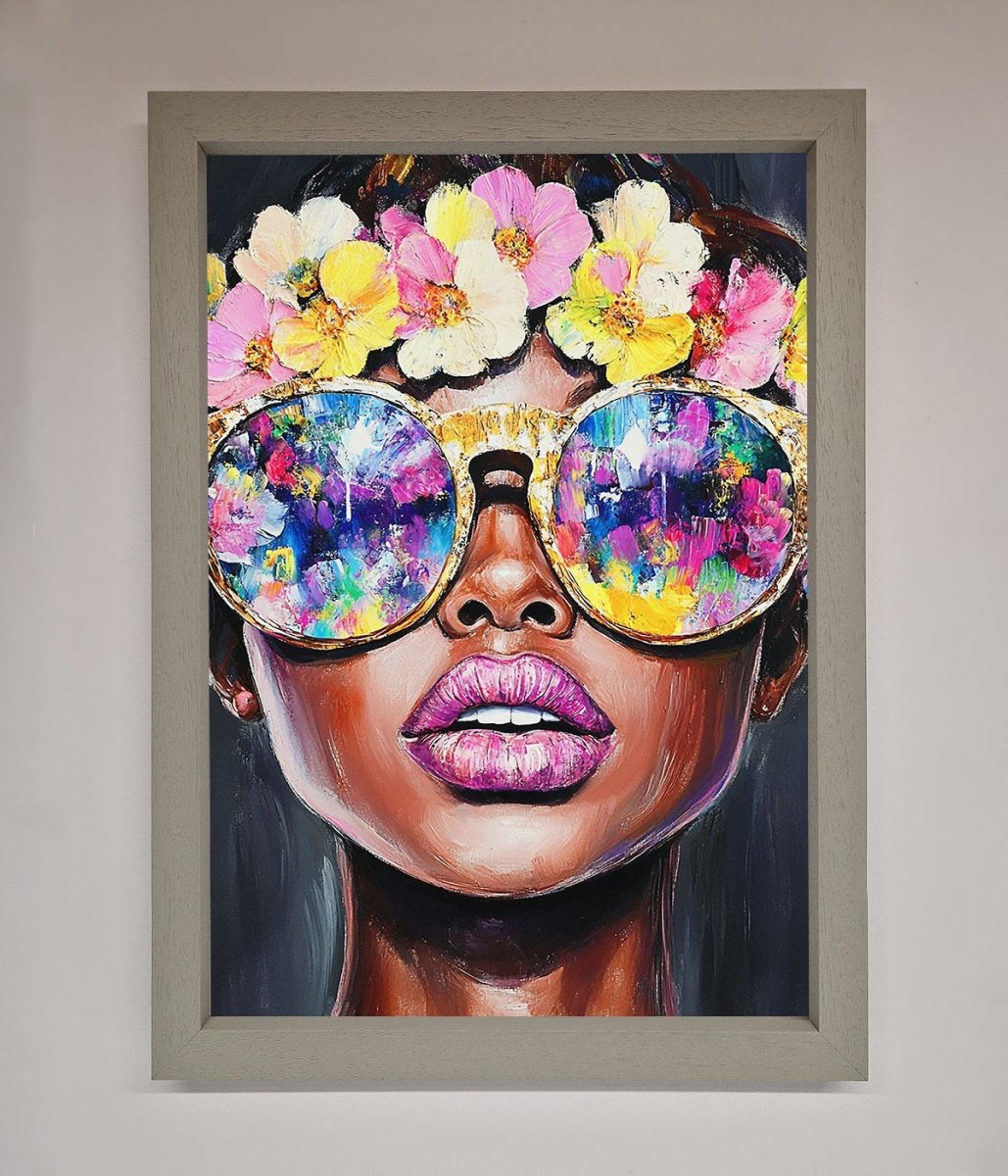 Floral Woman With Glasses and Pink Lips Framed Print
