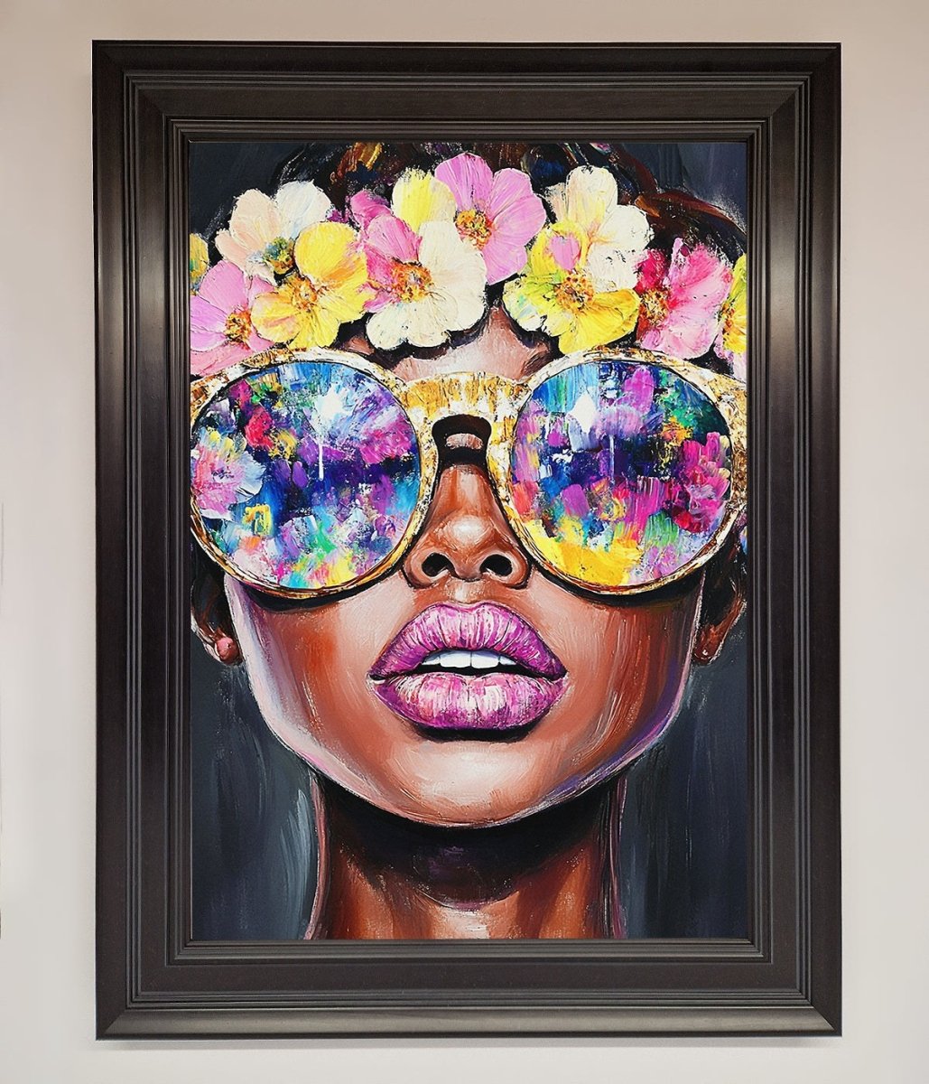Floral Woman With Glasses and Pink Lips Framed Print