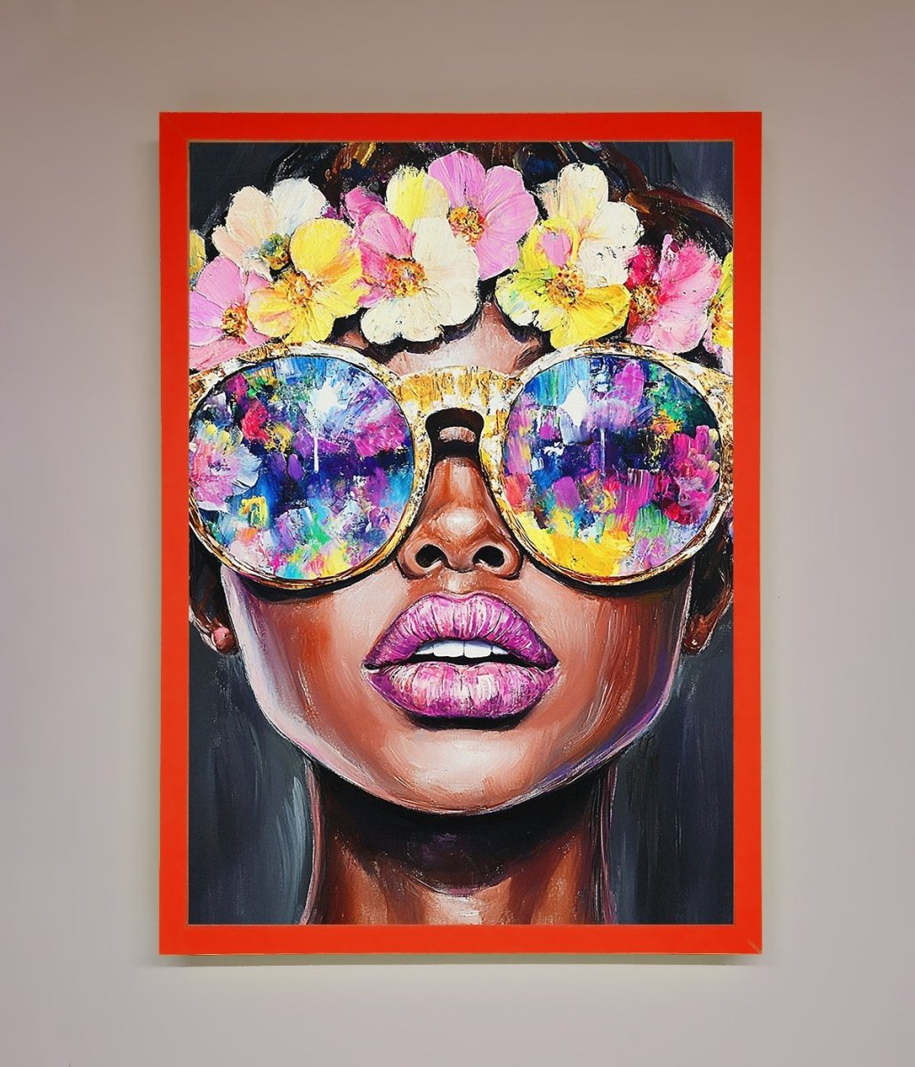 Floral Woman With Glasses and Pink Lips Framed Print