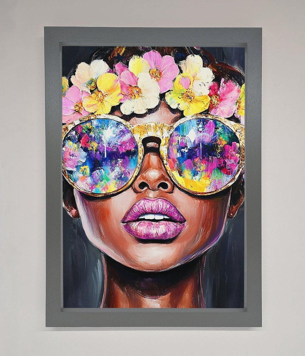 Floral Woman With Glasses and Pink Lips Framed Print