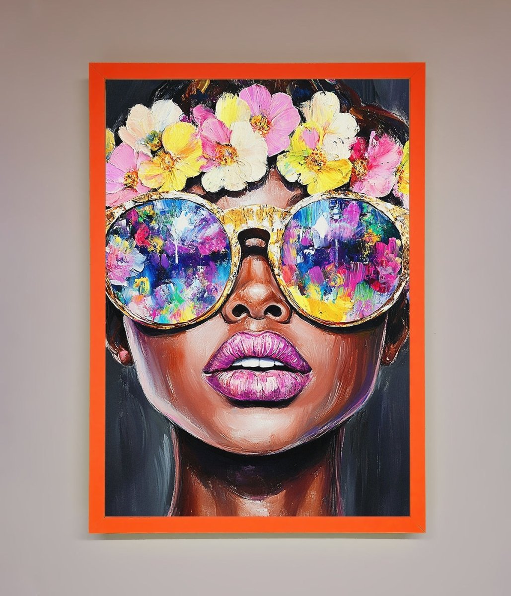 Floral Woman With Glasses and Pink Lips Framed Print