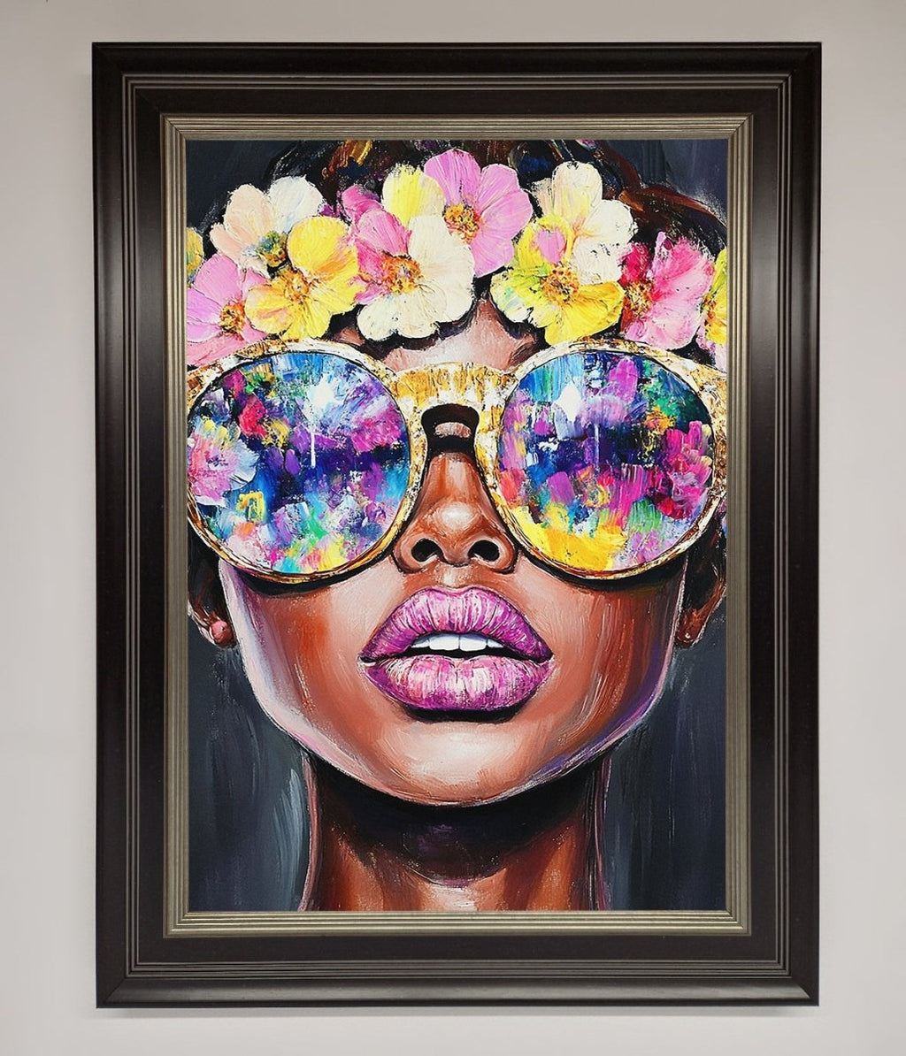 Floral Woman With Glasses and Pink Lips Framed Print