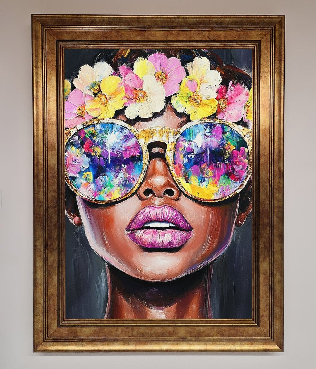 Floral Woman With Glasses and Pink Lips Framed Print