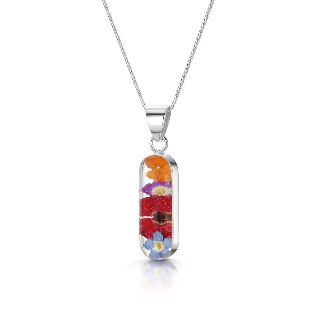 Oval Flower Pendant Necklace with Real Dried Blooms
