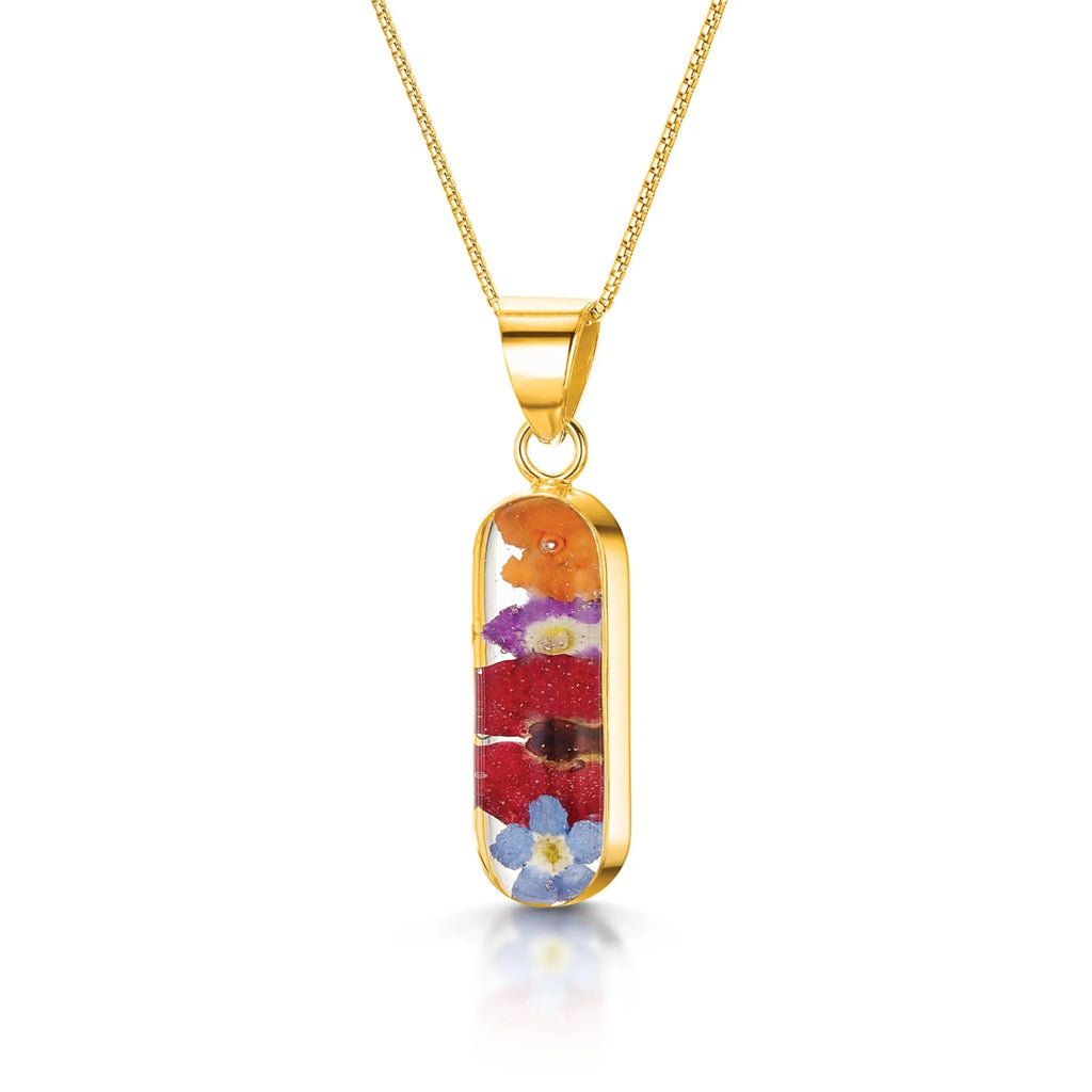 Oval Flower Pendant Necklace with Real Dried Blooms
