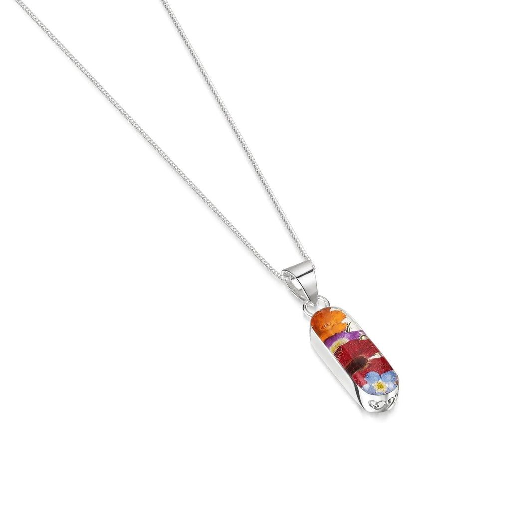 Oval Flower Pendant Necklace with Real Dried Blooms