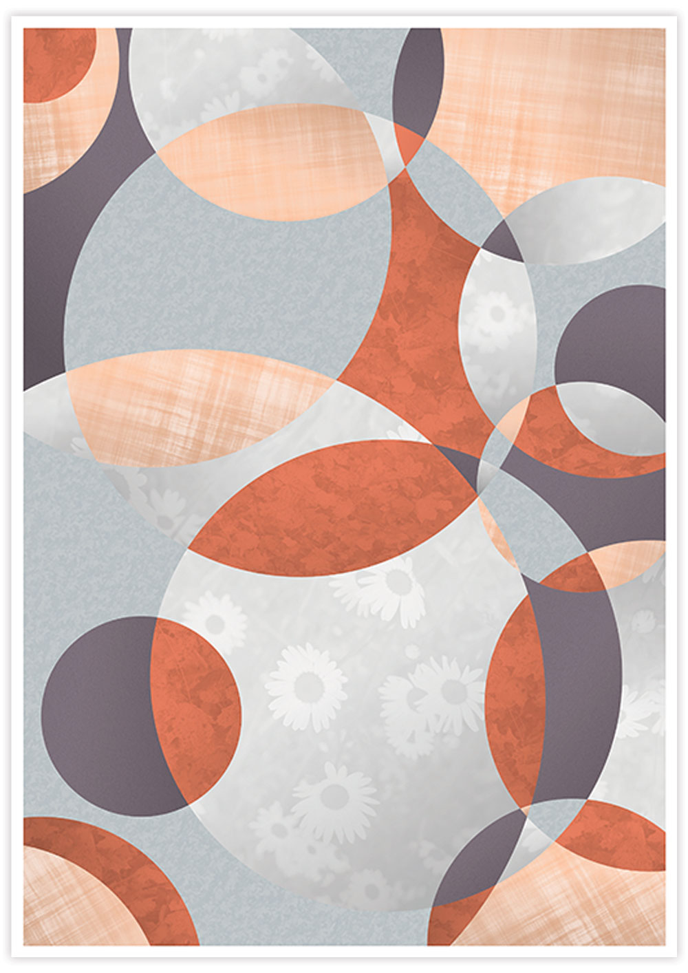 Flower Spiral Abstract Art with Circles Wall Print in Forest Green