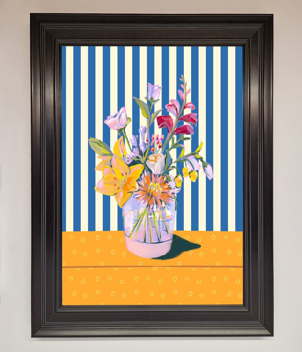 Blue Striped Flower Vase Wall Art Print