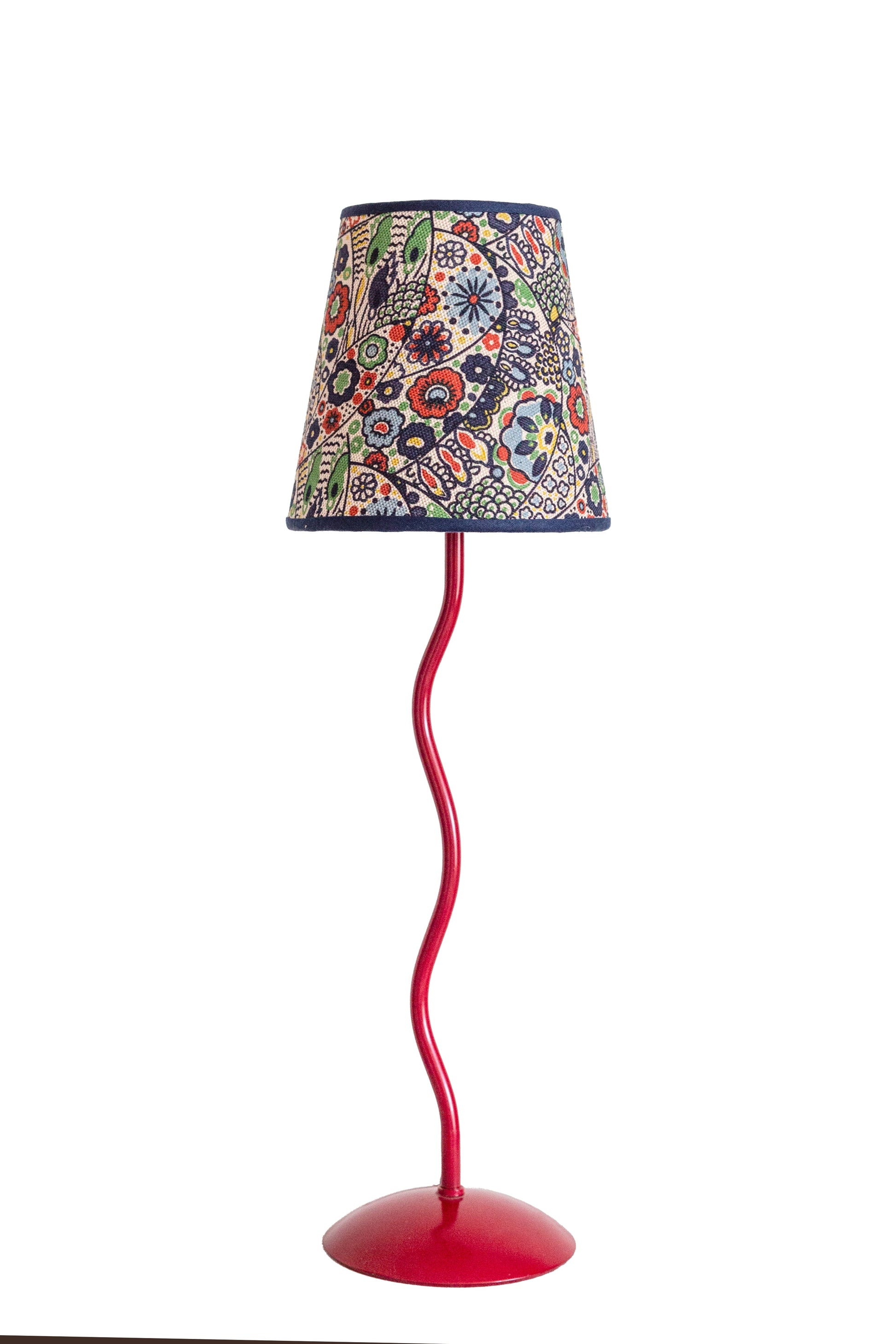 Woodblock Linen Lampshade with Blue Trim
