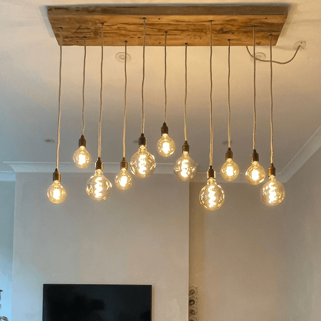 Flush Mount Long Drop Cluster Pendant Light in Reclaimed Norwegian Spruce