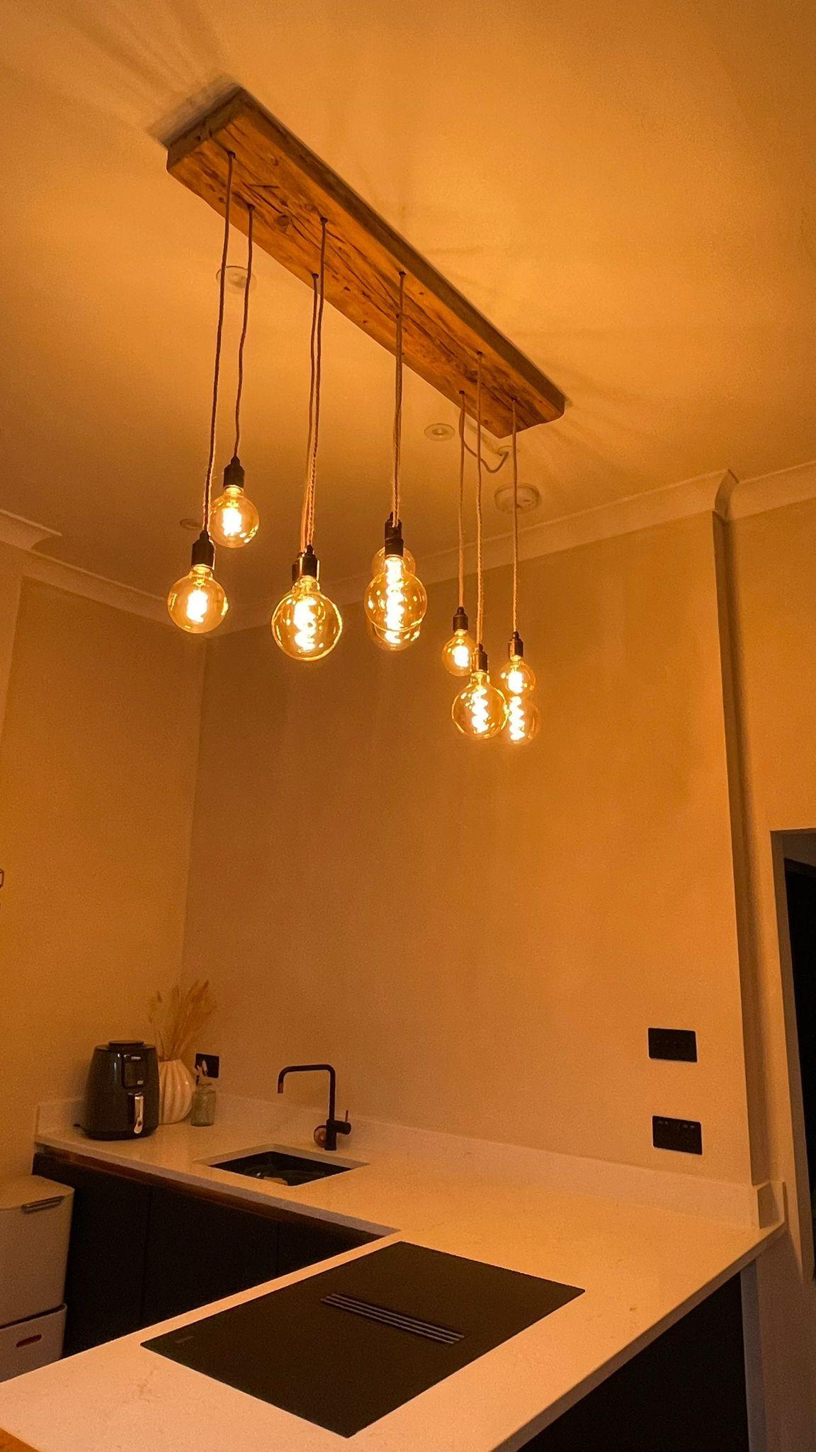 Flush Mount Long Drop Cluster Pendant Light in Reclaimed Norwegian Spruce