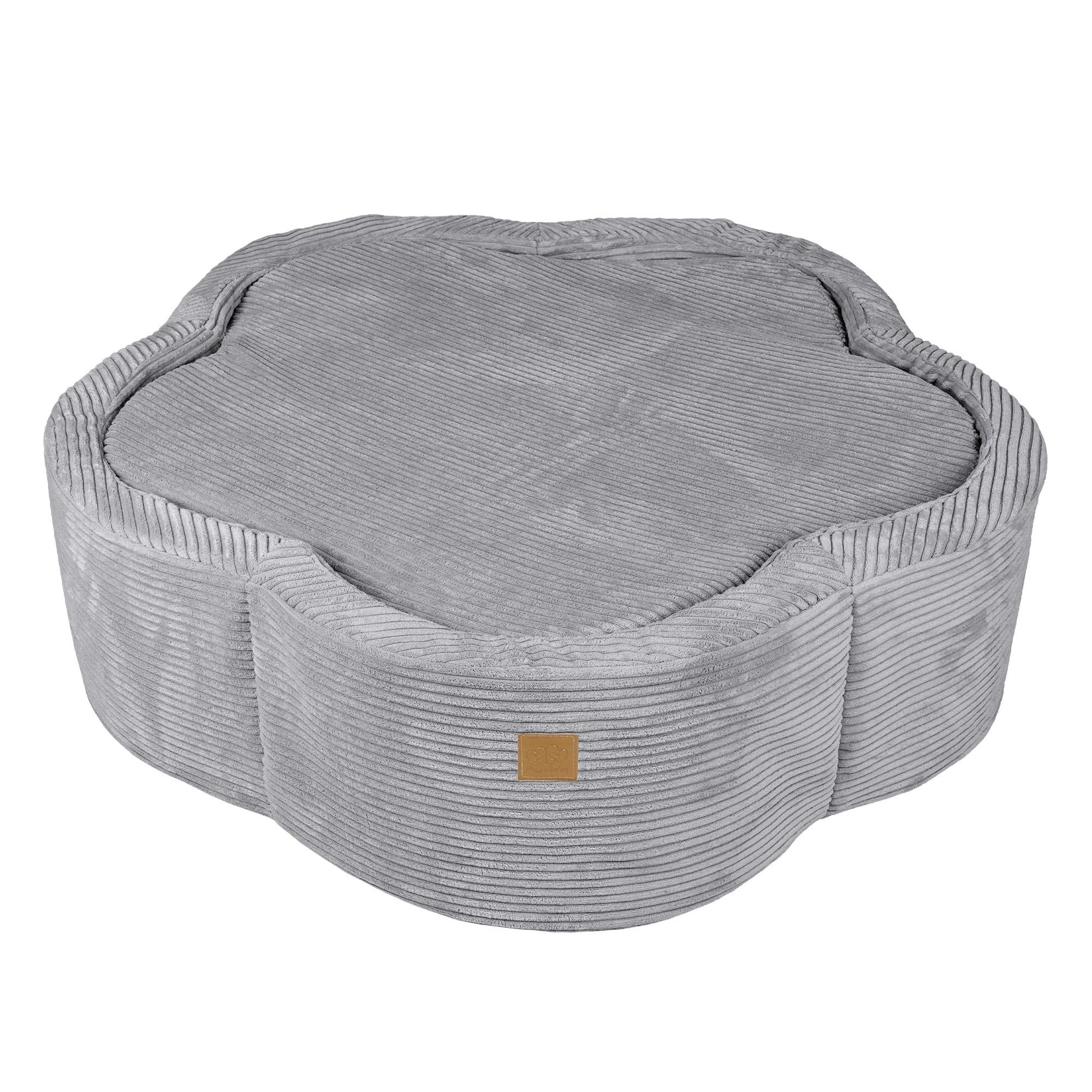 soft grey flower-shaped baby ball pit with foam petals, a cozy and comforting play space for toddlers