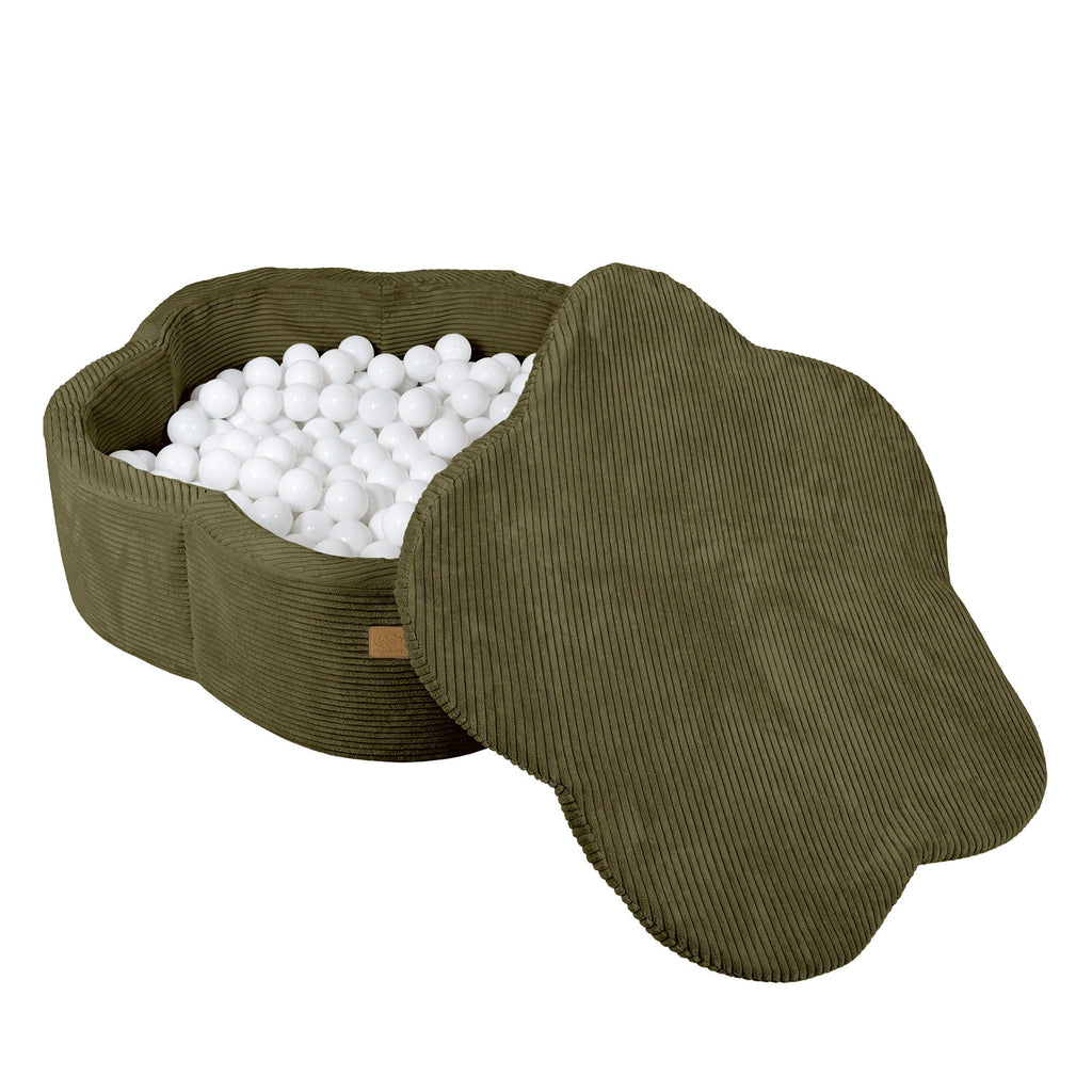 aesthetic khaki flower foam baby ball pit folded for easy storage and cleaning