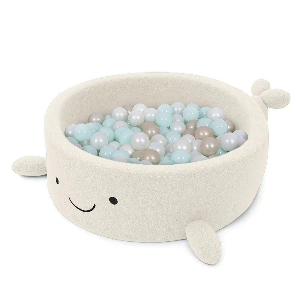 bold minimalist whale boucle ball pit for baby sensory play and motor skill development
